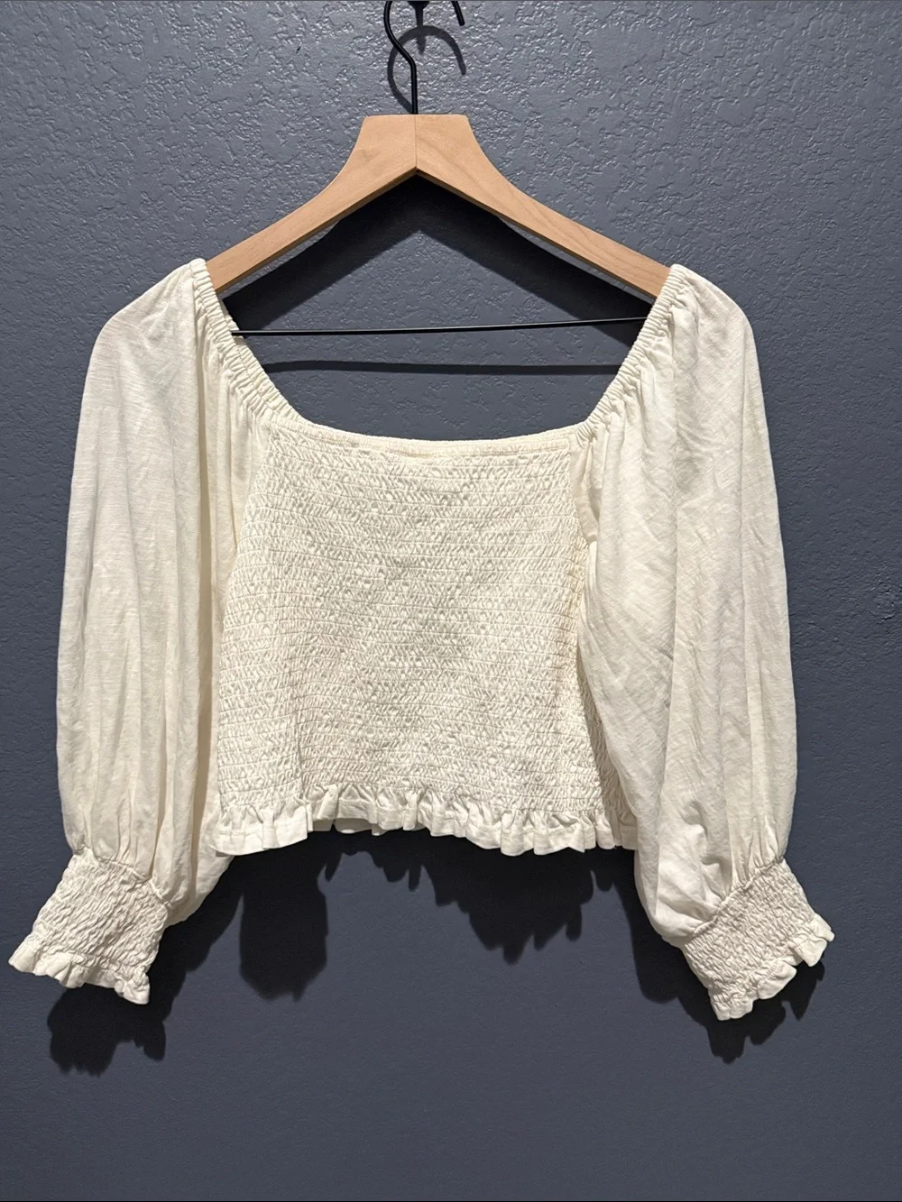 NWOT Anthropologie Pilcro White Smocked Square-Neck Puff-Sleeve Top Sz S